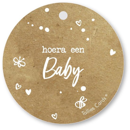 Tallies Cards - kadokaartjes  - bloemenkaartjes - Hoera een baby - Kraft Look a Like - set van 5 kaarten - geboortekaart - geboorte - baby - in verwachting - 100% Duurzaam