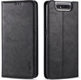 Voor Galaxy A80 / A90 AZNS retro textuur magnetische horizontale flip pu lederen case met houder & kaartsleuven & fotolijst (zwart)