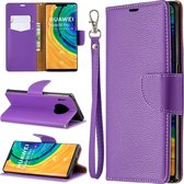 Voor Huawei Mate 30 Pro Litchi Texture Pure Color Horizontal Flip PU Leather Case met houder & kaartsleuven & Wallet & Lanyard (paars)