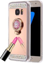 Samsung Galaxy S7 Edge / G935 Diamond Encrusted Electroplating Mirror beschermings Cover hoesje met Hidden Ring houder (Gold)