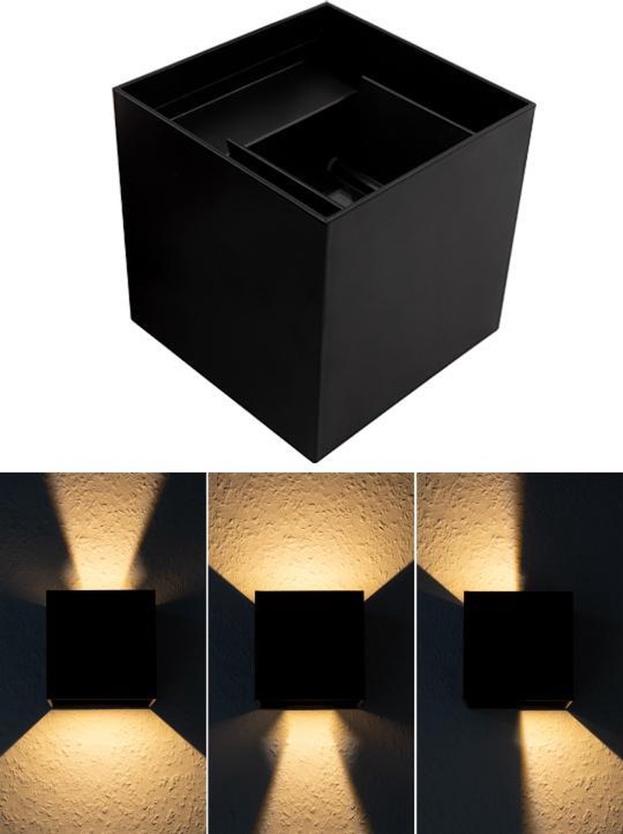 Stijlvolle LED wandlamp met aluminium behuizing in het zwart - Geschikt voor binnen of buiten - IP54 - 2x3 Watt - Warm wit 3000K