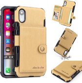 Voor iPhone XR Brushed Texture Shockproof PU + TPU Case, met kaartsleuven & portemonnee en fotolijst (goud)