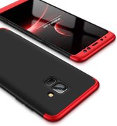 GKK voor Galaxy A8 (2018) Driefasige splitsing 360 graden volledige dekking PC-beschermhoes Achterkant (zwart + rood)