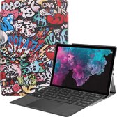 Graffiti patroon gekleurde geschilderde horizontale Flip PU lederen tas voor Microsoft Surface Pro 4/5/6 12,3 inch, met houder en pen sleuf