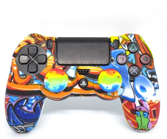 Controller hoesje | Geschikt voor Playstation 4 | Inclusief 2 Thump grips | Graffiti