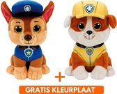 Ty Paw Patrol knuffel 2x zachte knuffels Chase en Rubble 15 cm met kleurplaat - schattig Kinder poppen speelgoed hondjes Nickelodeon