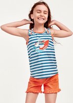 Woody pyjama meisjes/dames - blauw-rood gestreept - zeemeeuw - 211-1-PSP-S/983 - maat 116