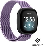 Milanees Smartwatch bandje - Geschikt voor Fitbit Sense Milanese band - lichtpaars - Maat: L - Strap-it Horlogeband / Polsband / Armband