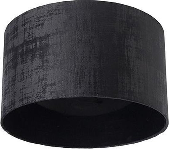 Cylindre-velours transparent QAZQA - Abat-jour - Ø 35 cm - Zwart