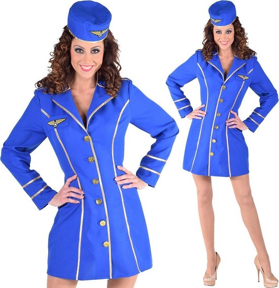Stewardess kostuum de luxe blauw.