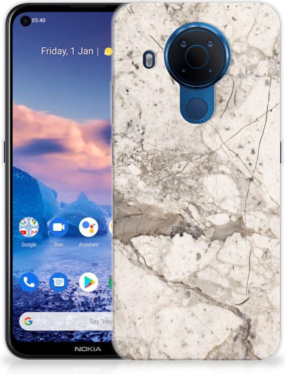 Nokia 5.4 TPU Siliconen Hoesje Marmer Beige