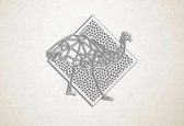 Line Art - Struisvogel met achtergrond - XS - 25x25cm - EssenhoutWit - geometrische wanddecoratie