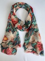 Zomersjaal bloemen exoot / 70% viscose met 30% zijde dun materiaal / div kleuren