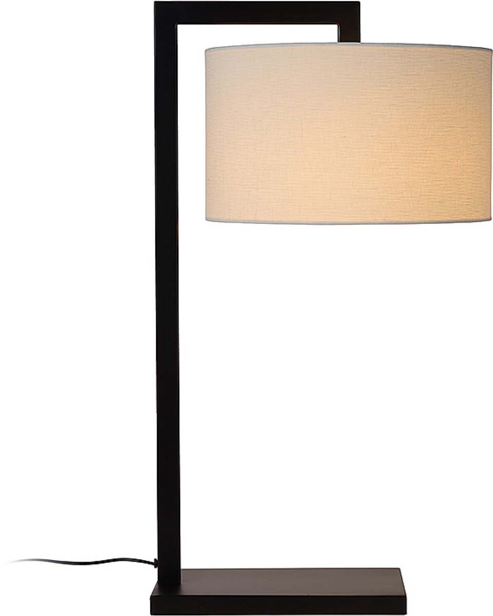 Atmooz Meru tafellamp – 60 cm – zwart metalen frame met linnen kap – lamp E27 – decoratieve tafellamp – hoog modern design – elegante sfeerlamp voor woonkamer of slaapkamer – zwart en linnen