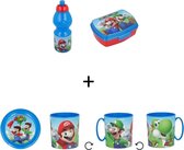 Super Mario lunchbox / broodtrommel & drinkbeker + ontbijtset bord en mok - lunchset - serviesset