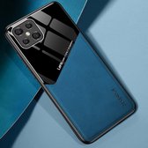 Voor OPPO A92s All-inclusive lederen + organische glazen beschermhoes met metalen ijzeren plaat (koningsblauw)