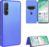 Voor OPPO Reno3 5G (Japanse versie) Koolstofvezeltextuur Magnetisch horizontaal Flip TPU + PC + PU lederen tas met kaartsleuf (blauw)