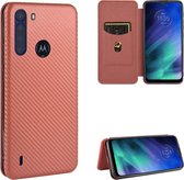 Voor Motorola Moto One Fusion Carbon Fiber Texture Magnetische Horizontale Flip TPU + PC + PU Leather Case met Touw & Kaartsleuf (Bruin)