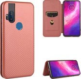 Voor Motorola Moto One Hyper Carbon Fiber Texture Magnetische Horizontale Flip TPU + PC + PU Leather Case met Touw & Card Slot (Bruin)