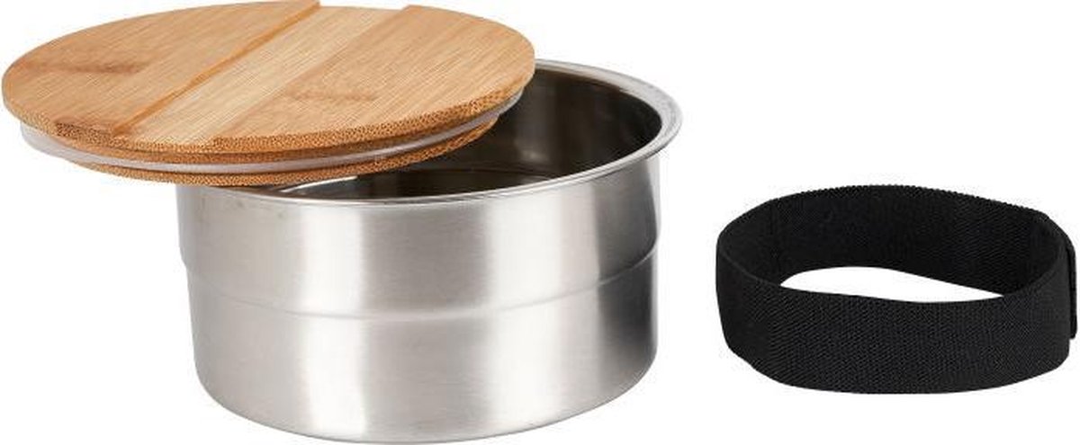 Gepersonaliseerde ronde Lunchbox / saladebak van RVS & bamboe -Broodtrommel met eigen naam of tekst