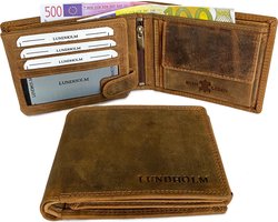 Lundholm leren portemonnee heren leer bruin hunter leer - portefeuille heren - hoogwaardig leer in compact, dun formaat - cadeautje voor hem cadeau voor man mannen cadeautjes