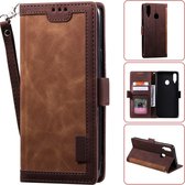 Voor Galaxy A20s Retro Splicing Horizontale Flip Leather Case met kaartsleuven & houder & portemonnee (bruin)
