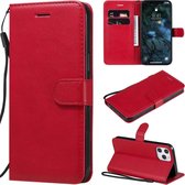 Voor iPhone 12 Pro Max effen kleur horizontale flip beschermende lederen tas met houder & kaartsleuven & portemonnee & fotolijst & lanyard (rood)