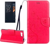 Voor Sony Xperia X Compact Vlinders Liefde Bloemen Embossing Horizontale Flip Leren Case met Houder & Kaartsleuven & Portemonnee & Lanyard (Magenta)