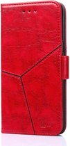 Voor Nokia 9 PureView Geometrische stiksels Horizontale flip TPU + PU lederen tas met houder & kaartsleuven en portemonnee (rood)