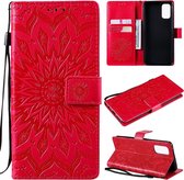 Voor OPPO Realme 7 Pro Sun Embossing Pattern Horizontale Flip lederen tas met kaartsleuf & houder & portemonnee & lanyard (rood)