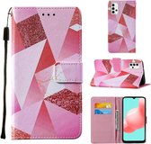 Voor Samsung Galaxy A32 5G Cross Textuur Schilderen Patroon Horizontale Flip Leren Case met Houder & Kaartsleuven & Portemonnee & Lanyard (Roze Ruit)