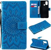 Voor OPPO A53 (2020) / A33 (2020) / A53s / A32 Sun Embossing Pattern Horizontale Flip lederen tas met kaartsleuf & houder & portemonnee & lanyard (blauw)