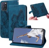 Voor OPPO A52 / A72 / A92 Retro Skin Feel Butterflies Embossing Horizontale Flip Leather Case met houder & kaartsleuven & portemonnee (blauw)