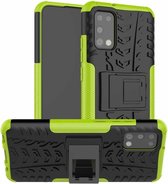 Voor Samsung Galaxy A02s (Amerikaanse editie) Bandentextuur Schokbestendig TPU + pc-beschermhoes met houder (groen)