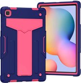 Voor Samsung Galaxy Tab A7 10.4 (2020) T-vormige beugel Contrastkleur Schokbestendig PC + siliconen beschermhoes (marineblauw + roze rood)