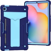 Voor Samsung Galaxy Tab S6 Lite P610 / 615 T-vormige beugel Contrastkleur Schokbestendig PC + siliconen beschermhoes (marineblauw + blauw)