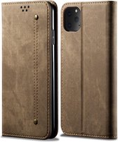 Voor iPhone 11 Pro Max Denim Texture Casual Style Horizontale Flip Leather Case met houder & kaartsleuven & portemonnee (Khaki)