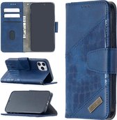 Voor iPhone 12 bijpassende kleur Krokodiltextuur Horizontale flip PU lederen tas met portemonnee & houder & kaartsleuven (blauw)