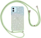 Voor iPhone 11 Pro Gradient Glitter Powder Shockproof TPU beschermhoes met draagkoord (blauwgroen)