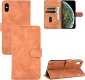 Voor iPhone XS Max Effen Kleur Huidgevoel Magnetische Gesp Horizontale Flip Kalfsstructuur PU Lederen Case met Houder & Kaartsleuven & Portemonnee (Bruin)