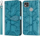 Voor Geschikt voor Xiaomi Redmi 9C Life of Tree Embossing Pattern Horizontale Flip lederen tas met houder & kaartsleuf & portemonnee & fotolijst & Lanyard (blauw)