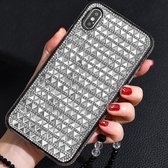 TPU + epoxy driehoekig glas diamant telefoon beschermhoes voor iPhone XS / X (zilvergrijs)