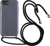 Glitter poeder schokbestendig TPU beschermhoes met lanyard voor iPhone 8 Plus / 7 Plus (zwart)