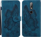 Voor Nokia 2.4 Retro Skin Feel Butterflies Embossing Horizontale Flip Leather Case met houder & kaartsleuven & portemonnee (blauw)