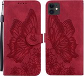 Retro Skin Feel Butterflies Embossing Horizontale Flip Leather Case met houder & kaartsleuven & portemonnee voor iPhone 11 (rood)