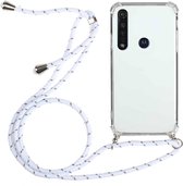 Voor Motorola Moto G8 Plus Four-Corner Anti-Fall transparante TPU beschermhoes met lanyard (wit)