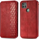 Voor Motorola G9 power Cubic Grid Pressed Horizontal Flip Magnetic PU Leather Case met houder & kaartsleuven & portemonnee (rood)