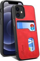 H09 TPU + PU lederen schokbestendige beschermhoes met kaartsleuven voor iPhone 12/12 Pro (rood)