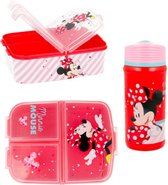 Minnie Mouse - 3 compartiment brooddoos (18 cm X 13 cm X 6 cm) + Drinkfles (18 cm hoog - 400 ml)