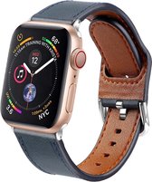 Geschikt voor Apple Watch bandje 42 / 44 / 45 mm - Series 1 2 3 4 5 6 7 SE - Smartwatch iWatch horloge band - 42mm 44mm 45mm - Fungus - PU Leer - Blauw - Gesp